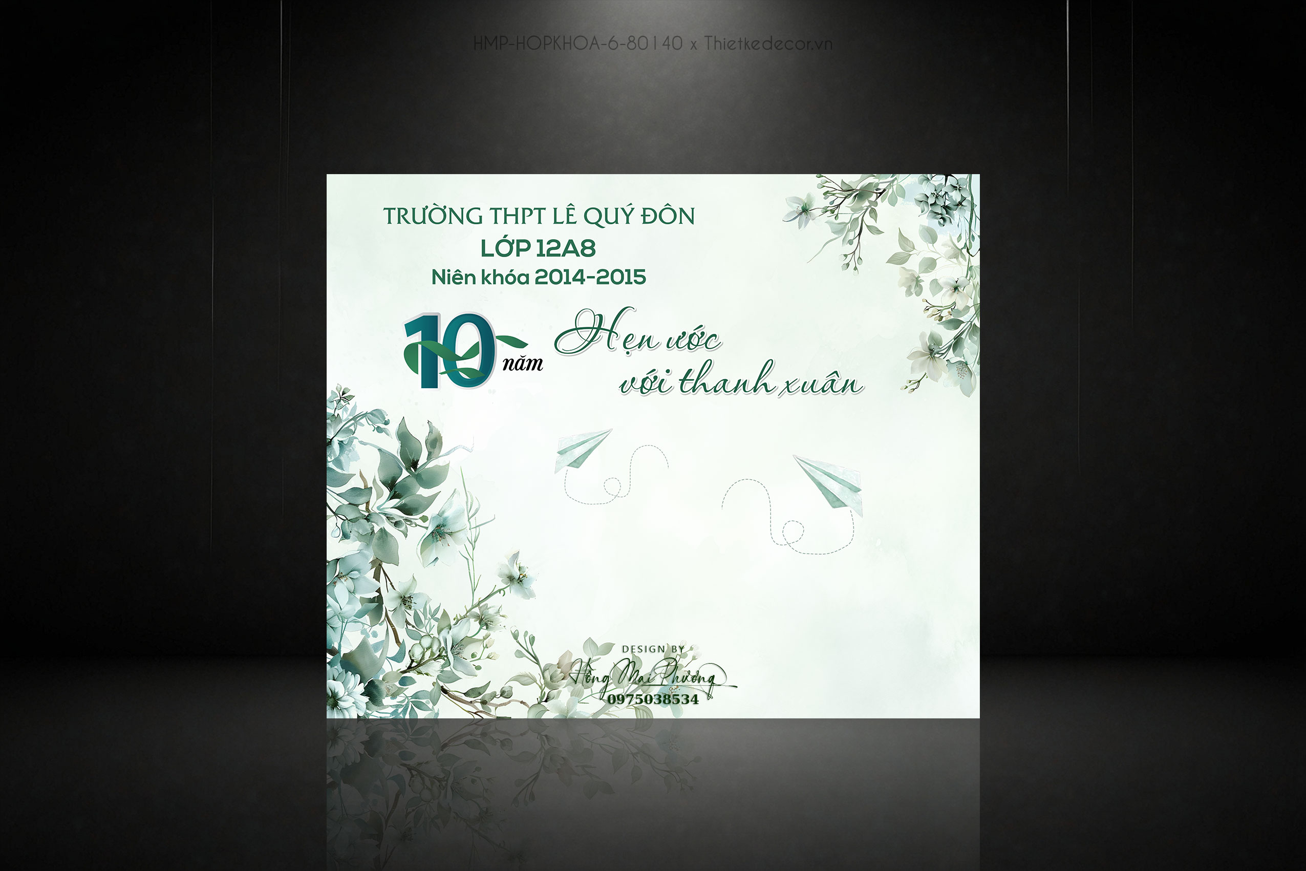 Backdop họp lớp họp khóa tone xanh lá họa tiết lá tinh tế